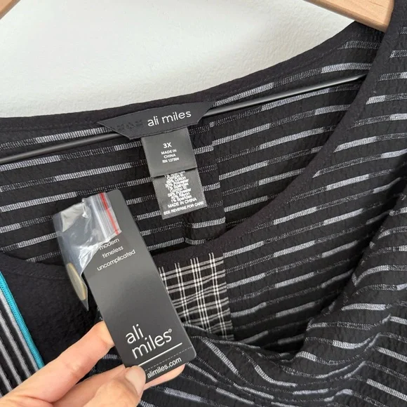 Ali Miles 3X NEW Printed Long Sleeve Tunic Oversized Black Lagenlook Relaxed - Picture 3 of 4